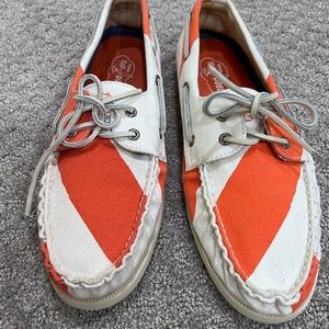 Sperry Top Sider Canvas Boat Shoes White ,Orange Mens 12M